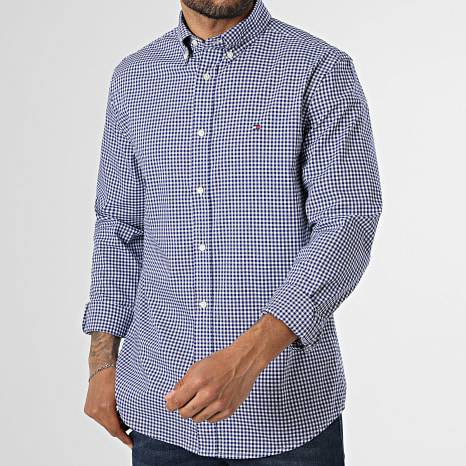 Tommy Hilfiger - Chemise Manches Longues A Carreaux Flex Poplin Gingham 3319 Blanc Bleu Roi