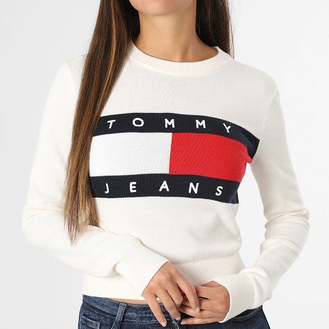 Tommy Jeans - Pull Femme Flag 2930 Beige Clair