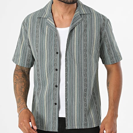 Classic Series - Chemise Manches Courtes A Rayures S01 Vert Bleu