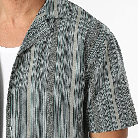 Classic Series - Chemise Manches Courtes A Rayures S01 Vert Bleu