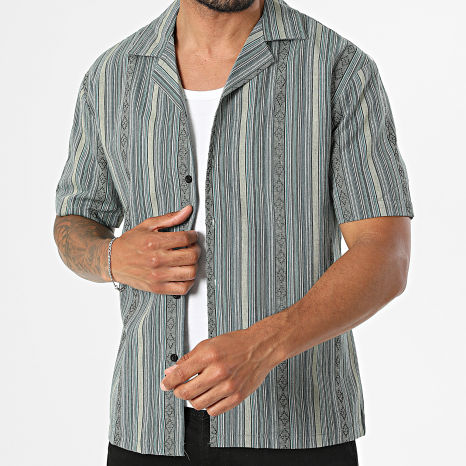 Classic Series - Chemise Manches Courtes A Rayures S01 Vert Bleu