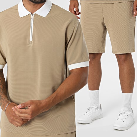 Frilivin - Ensemble Polo Manches Courtes Et Short Texturé 930 Camel Clair