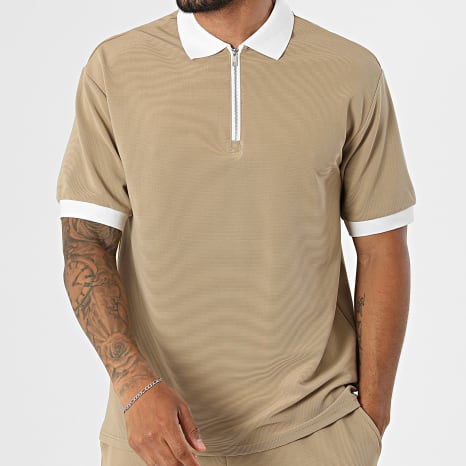 Frilivin - Ensemble Polo Manches Courtes Et Short Texturé 930 Camel Clair