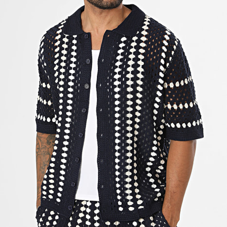 Frilivin - Ensemble Chemise Manches Courtes Et Short Crochet 194 Bleu Marine