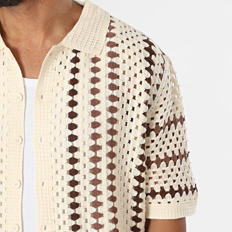 Frilivin - Ensemble Chemise Manches Courtes Et Short Crochet 194 Beige Clair