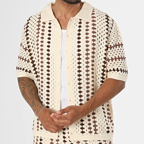 Frilivin - Ensemble Chemise Manches Courtes Et Short Crochet 194 Beige Clair