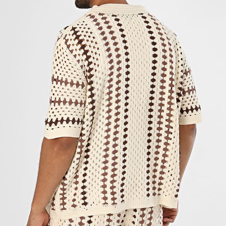 Frilivin - Ensemble Chemise Manches Courtes Et Short Crochet 194 Beige Clair