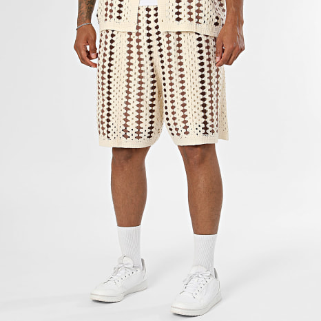 Frilivin - Ensemble Chemise Manches Courtes Et Short Crochet 194 Beige Clair