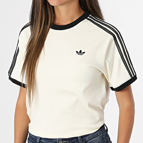 Adidas Originals - Tee Shirt A Bandes Femme 3 Stripes KX1881 Beige Noir