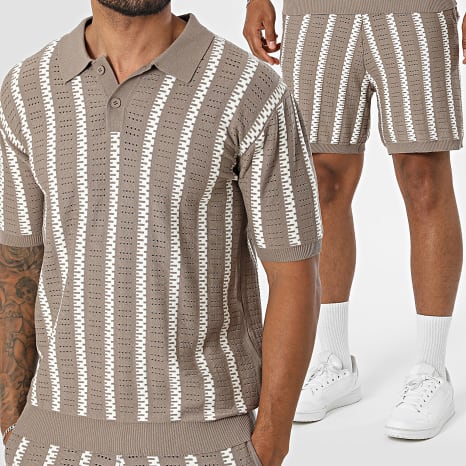 Frilivin - Ensemble Polo Manches Courtes Et Short Jogging Ajouré 71A Taupe Beige Clair