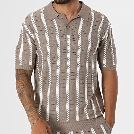 Frilivin - Ensemble Polo Manches Courtes Et Short Jogging Ajouré 71A Taupe Beige Clair