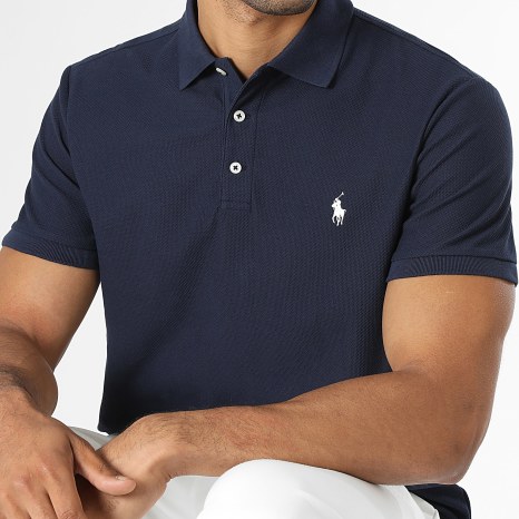 Polo Ralph Lauren - Polo Manches Courtes Texturé Custom Slim Fit Original Player Bleu Marine