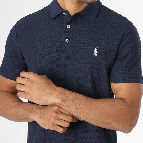 Polo Ralph Lauren - Polo Manches Courtes Texturé Custom Slim Fit Original Player Bleu Marine