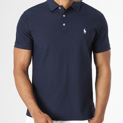 Polo Ralph Lauren - Polo Manches Courtes Texturé Custom Slim Fit Original Player Bleu Marine