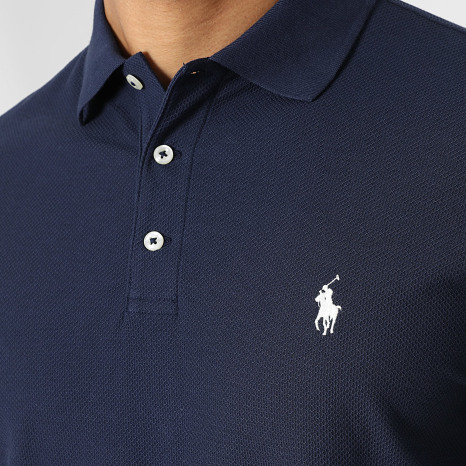 Polo Ralph Lauren - Polo Manches Courtes Texturé Custom Slim Fit Original Player Bleu Marine