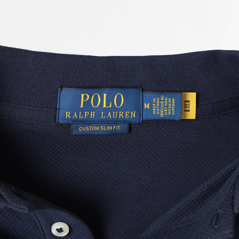 Polo Ralph Lauren - Polo Manches Courtes Texturé Custom Slim Fit Original Player Bleu Marine