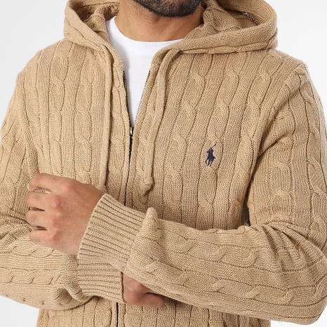 Polo Ralph Lauren - Cardigan Capuche Zippé Original Player Camel Clair