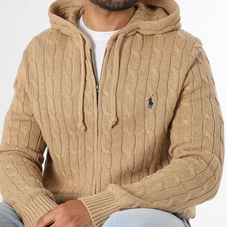 Polo Ralph Lauren - Cardigan Capuche Zippé Original Player Camel Clair