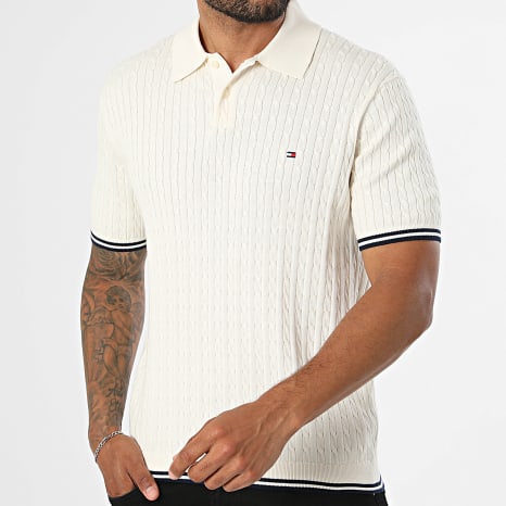 Tommy Hilfiger - Polo Manches Courtes Maille Cable Knitted 0701 Beige