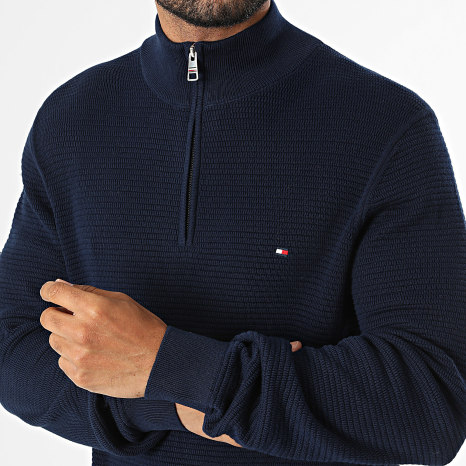 Tommy Hilfiger - Pull Col Zippé Seasonal Structure Zip 2916 Bleu Marine