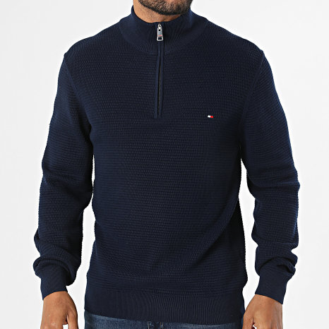 Tommy Hilfiger - Pull Col Zippé Seasonal Structure Zip 2916 Bleu Marine