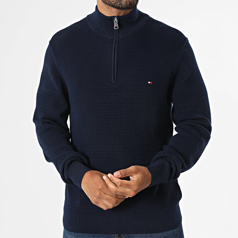 Tommy Hilfiger - Pull Col Zippé Seasonal Structure Zip 2916 Bleu Marine