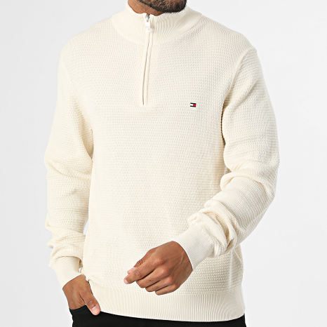 Tommy Hilfiger - Pull Col Zippé Seasonal Structure Zip 2916 Beige Clair