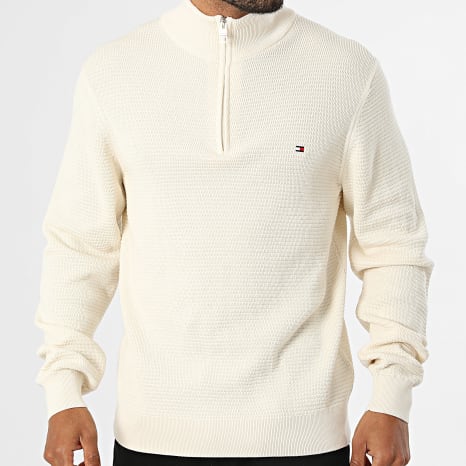 Tommy Hilfiger - Pull Col Zippé Seasonal Structure Zip 2916 Beige Clair