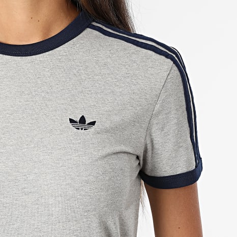 Adidas Originals - Vestido Camiseta Largo A Rayas Mujer 3 Stripes KS4764 Gris Jaspeado Azul Marino