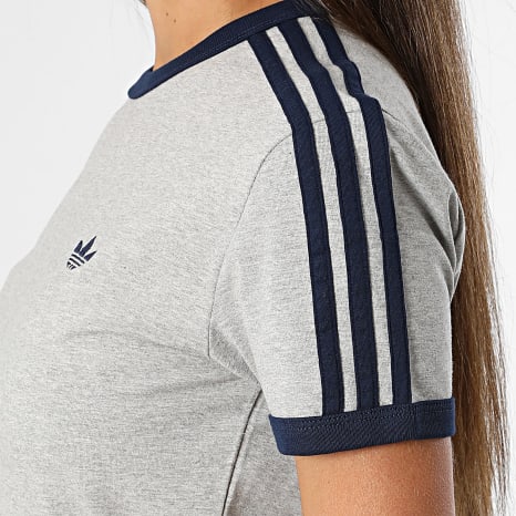 Adidas Originals - Vestido Camiseta Largo A Rayas Mujer 3 Stripes KS4764 Gris Jaspeado Azul Marino
