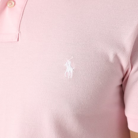 Polo Ralph Lauren - Polo Manches Courtes Slim Original Player Rose Blanc