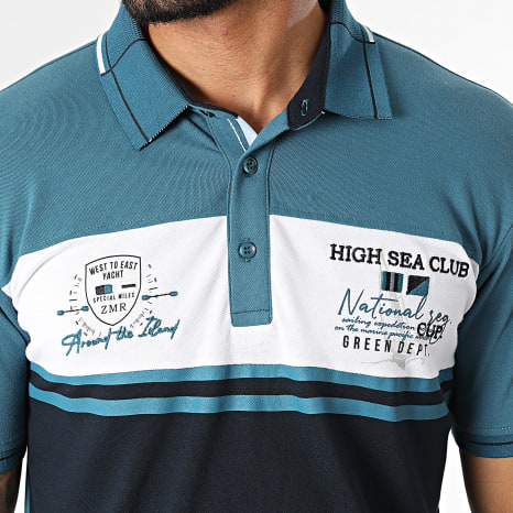 Classic Series - Polo Manches Courtes 005 Bleu Marine Bleu Pétrole Blanc