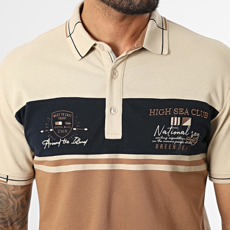 Classic Series - Polo Manches Courtes 005 Camel Beige Bleu Marine