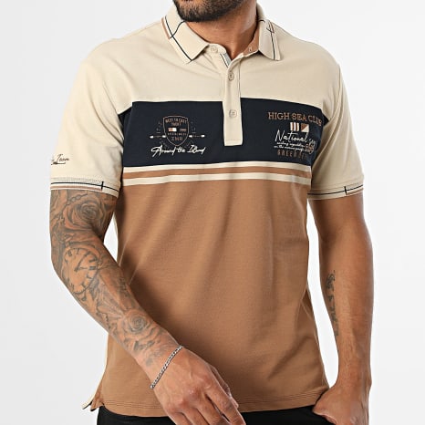Classic Series - Polo Manches Courtes 005 Camel Beige Bleu Marine
