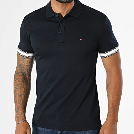 Tommy Hilfiger - Polo Manches Courtes Slim Liquid Flag Cuff 3270 Bleu Marine