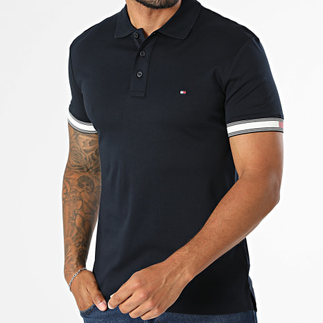 Tommy Hilfiger - Polo Manches Courtes Slim Liquid Flag Cuff 3270 Bleu Marine