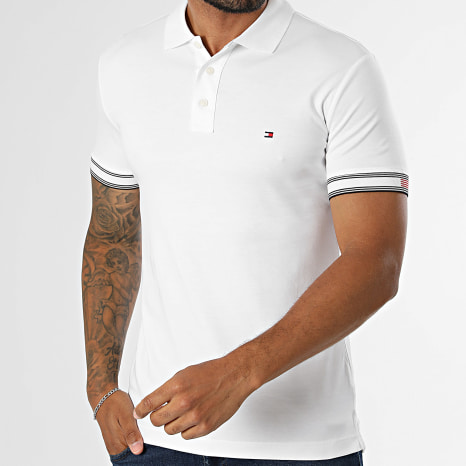 Tommy Hilfiger - Polo Manches Courtes Slim Liquid Flag Cuff 3270 Blanc
