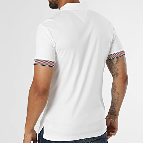 Tommy Hilfiger - Polo Manches Courtes Slim Liquid Flag Cuff 3270 Blanc
