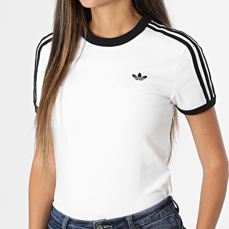Adidas Originals - Camiseta Slim A Rayas Mujer 3 Stripes KD3683 Blanco Negro