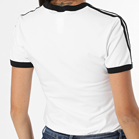 Adidas Originals - Camiseta Slim A Rayas Mujer 3 Stripes KD3683 Blanco Negro