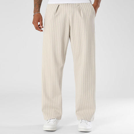 LBO - Pantalon Habillé Large A Plis Rayures 2811 Beige Clair