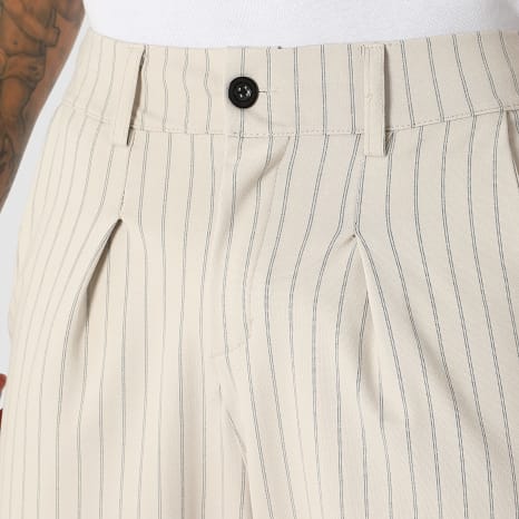 LBO - Pantalon Habillé Large A Plis Rayures 2811 Beige Clair