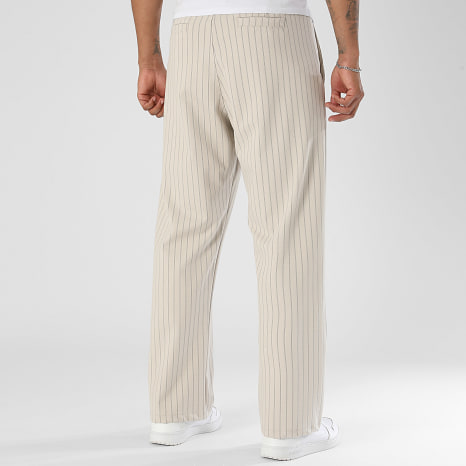 LBO - Pantalon Habillé Large A Plis Rayures 2811 Beige Clair