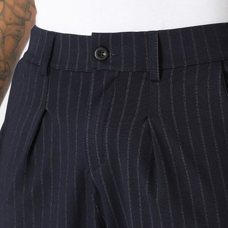 LBO - Pantalon Habillé Large A Plis Rayures 2568 Bleu Marine
