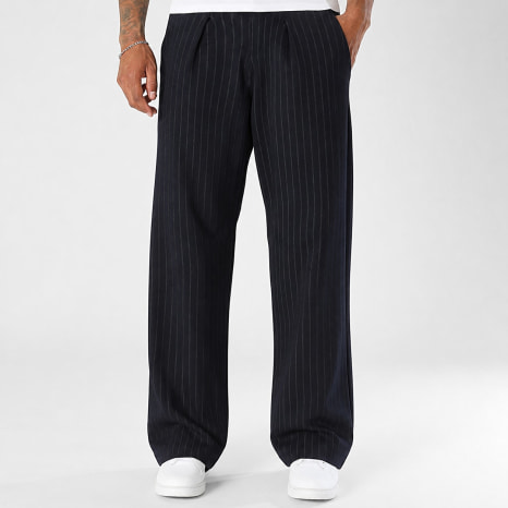 LBO - Pantalon Habillé Large A Plis Rayures 2568 Bleu Marine