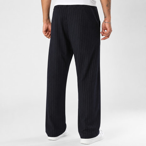LBO - Pantalon Habillé Large A Plis Rayures 2568 Bleu Marine