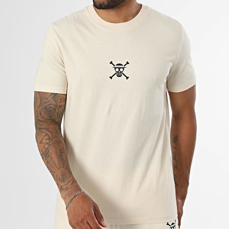 One Piece - Ensemble Tee Shirt Et Short Jogging Wanted Luffy Beige