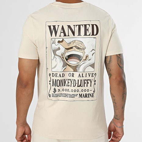 One Piece - Ensemble Tee Shirt Et Short Jogging Wanted Luffy Beige