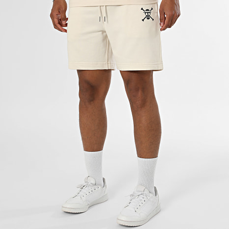 One Piece - Ensemble Tee Shirt Et Short Jogging Wanted Luffy Beige