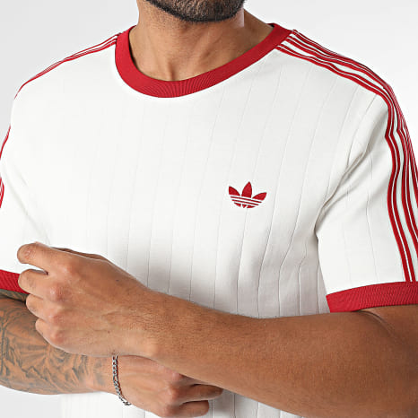 Adidas Originals - Tee Shirt A Bandes Drop Needle 3S KS7449 Blanc Rouge